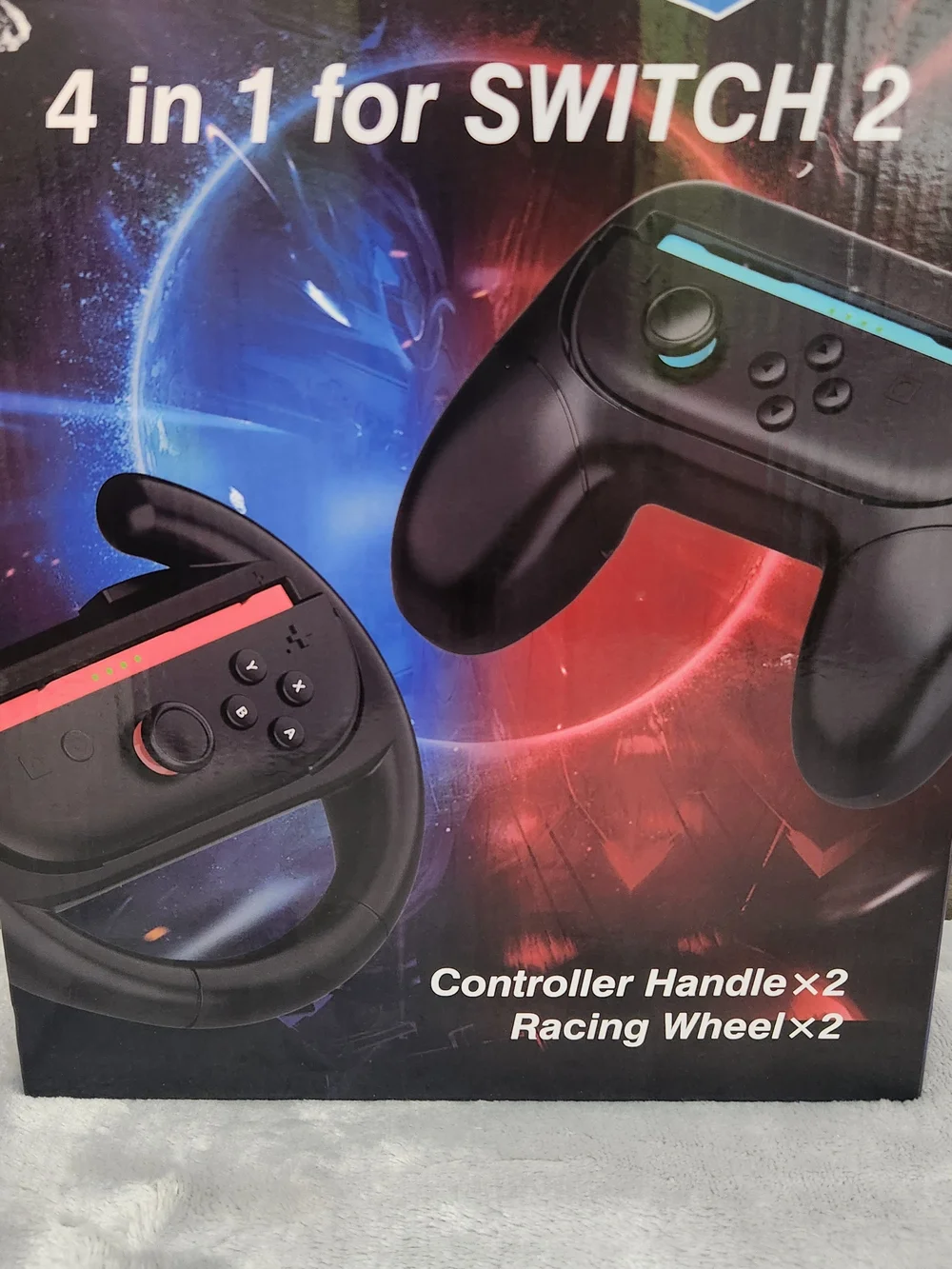 Nintendo Switch 2 Joy-Con Grip 4Pack: 2 Racing Wheels/ 2 Controller Handles, new